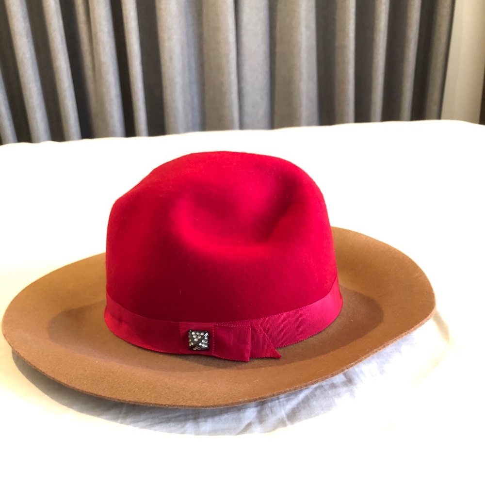 Juicy Couture Red and Brown Floppy Fedora Hat NWT